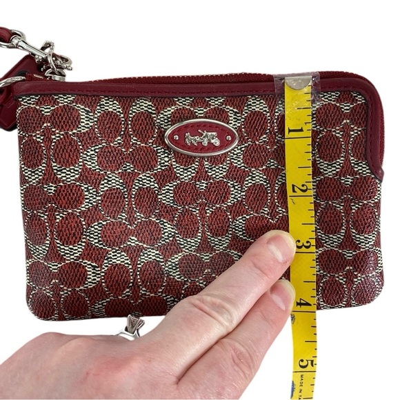 Coach EUC Dark Red and Tan Monogram Corner Zip Wristlet - Picture 14 of 17